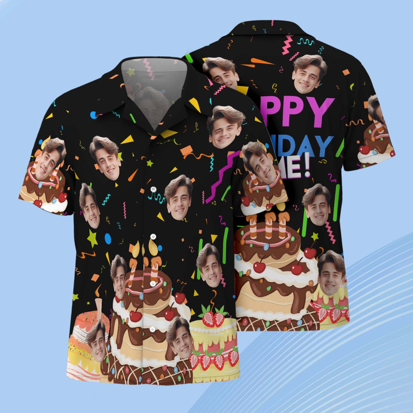 Custom Face Hawaiian Shirt Personalized Birthday Cake Name and Age Face Men Hawaiian Shirt Birthday Party Gift - MyPhotoSocks