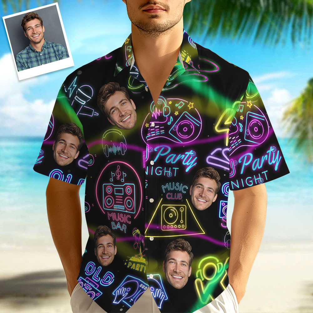 Neon Party Hawaiian Shirt Custom Neon Face Shirt for DJ Parties & Birthday Bashes