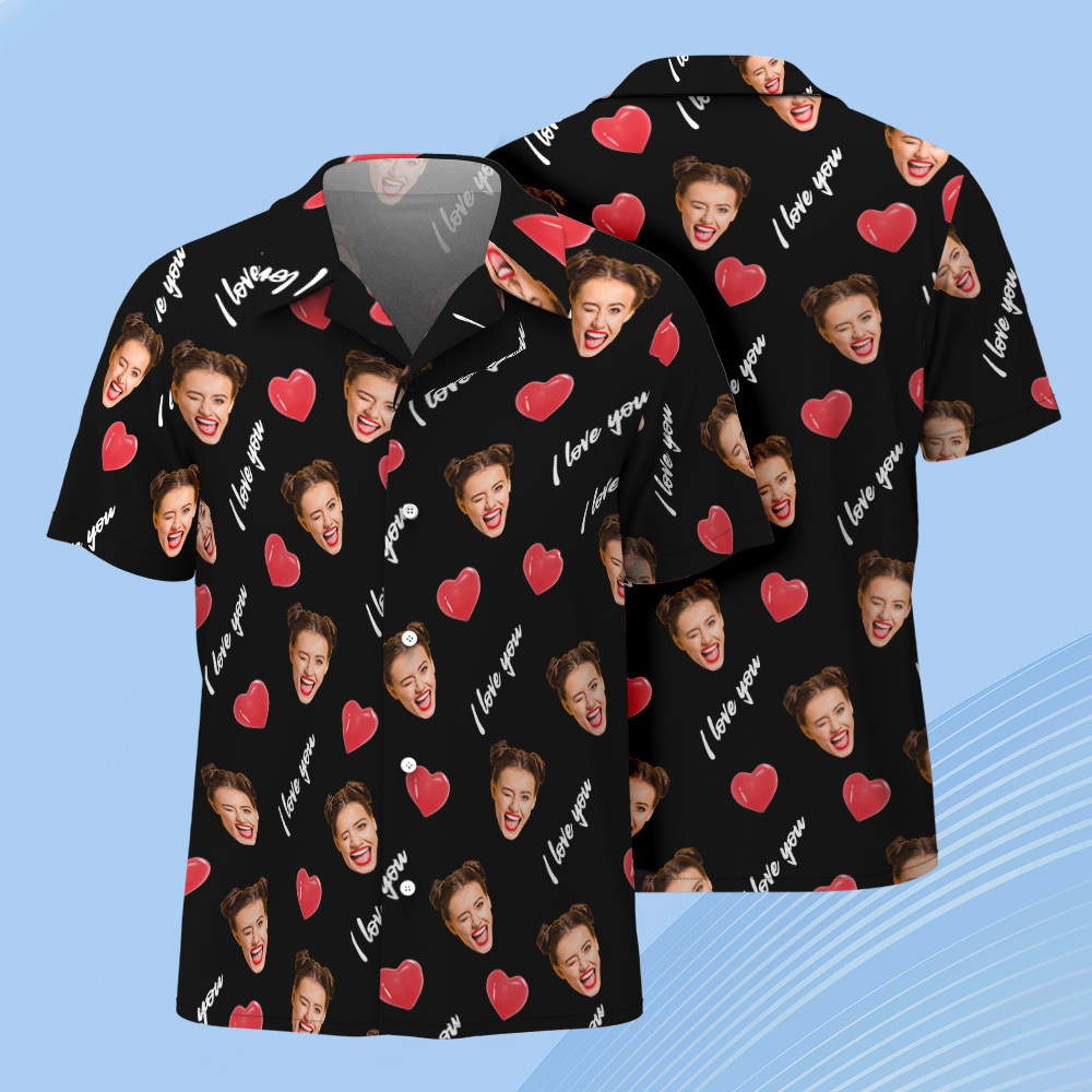 Custom Face & Text Black Heart Shirt Romantic Personalized Shirt for Couples, Anniversary or Date Night Outfit - makephotopuzzleuk