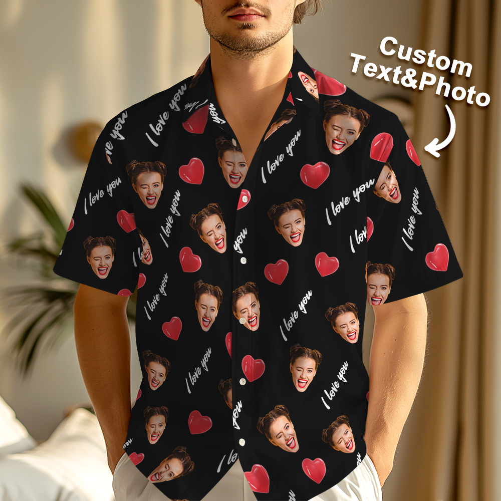 Custom Face & Text Black Heart Shirt Romantic Personalized Shirt for Couples, Anniversary or Date Night Outfit - makephotopuzzleuk