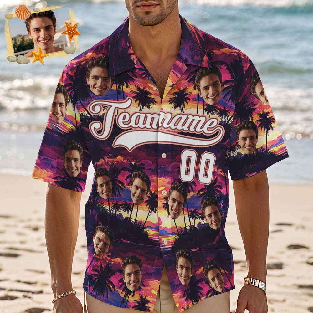 Custom Hawaiian Shirt with Face Teamname Name Number Personalized Hawaii Floral Shirt for Men Women - makephotopuzzleuk