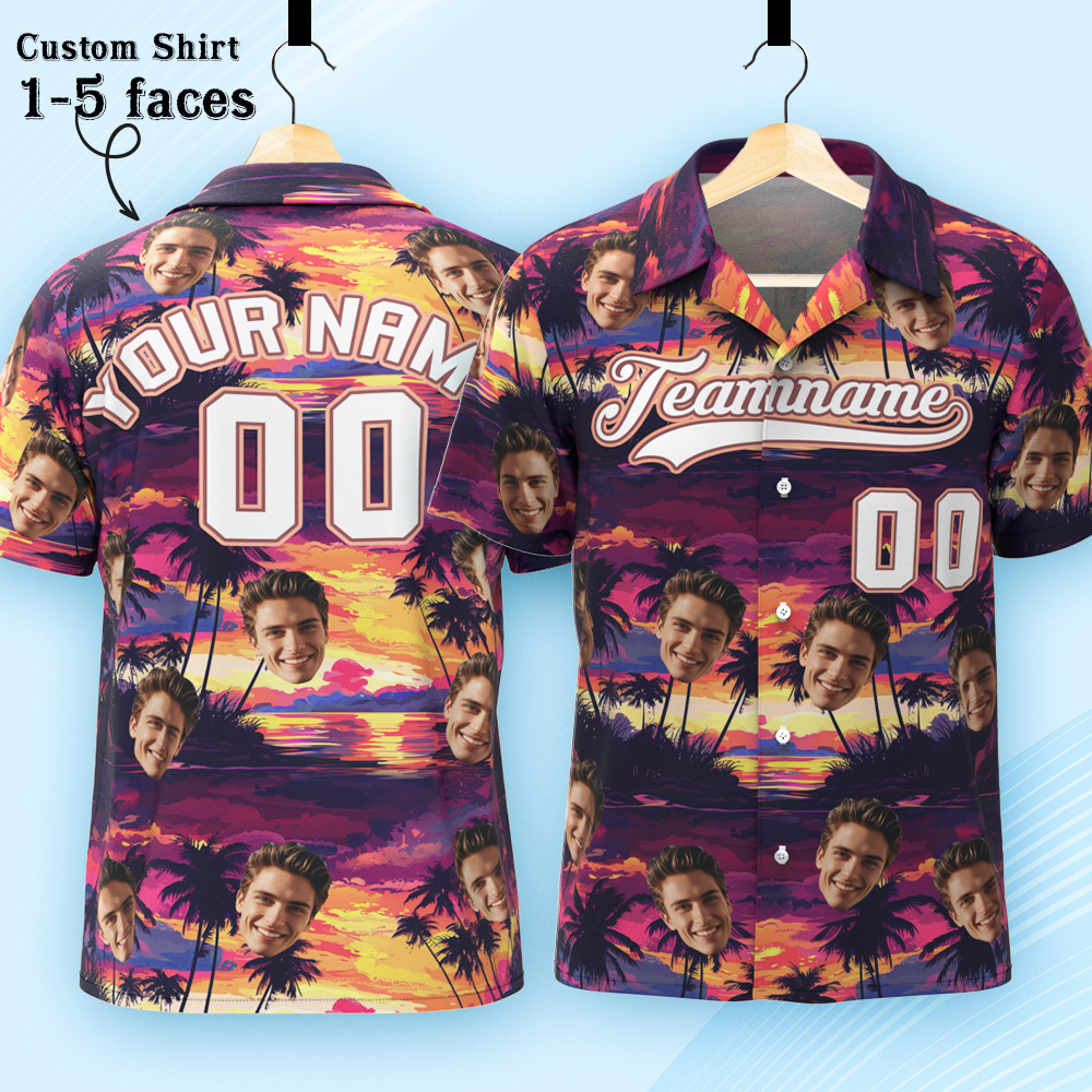 Custom Hawaiian Shirt with Face Teamname Name Number Personalized Hawaii Floral Shirt for Men Women - makephotopuzzleuk