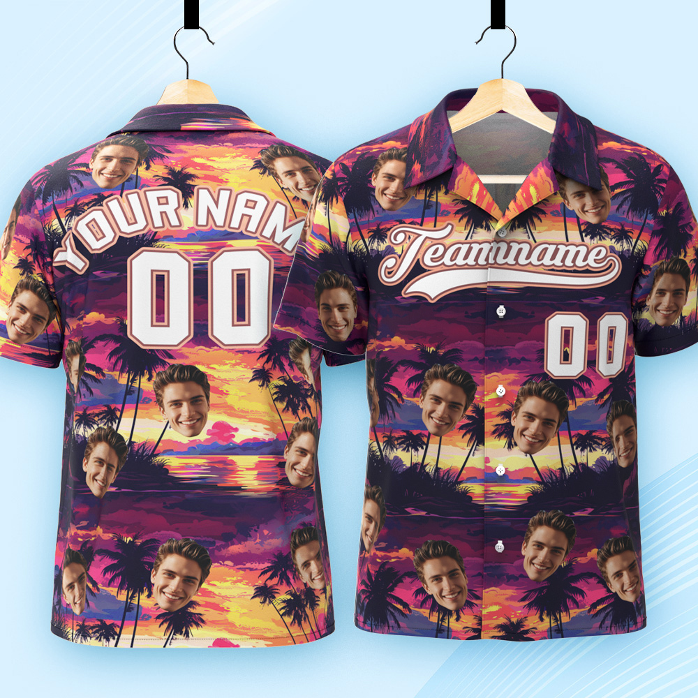 Custom Hawaiian Shirt with Face Teamname Name Number Personalized Hawaii Floral Shirt for Men Women - makephotopuzzleuk