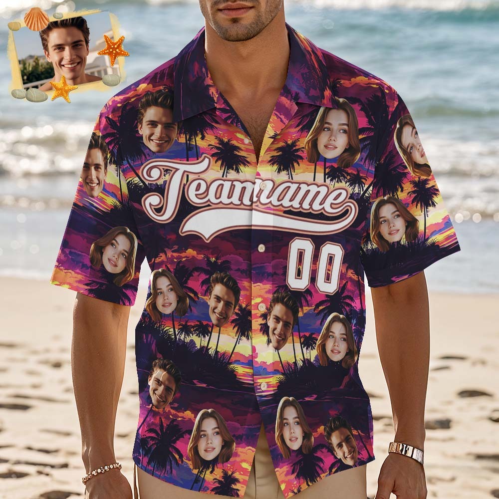 Custom Hawaiian Shirt with Face Teamname Name Number Personalized Hawaii Floral Shirt for Men Women - makephotopuzzleuk