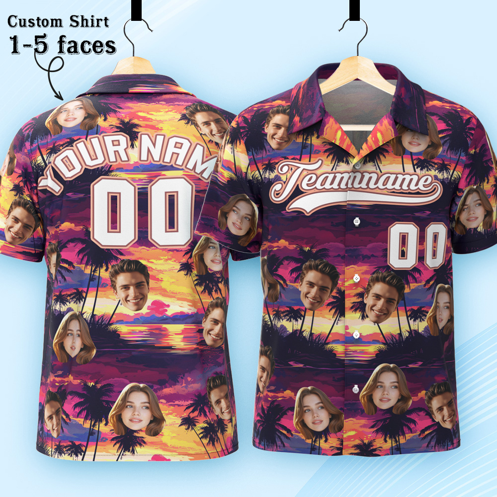 Custom Hawaiian Shirt with Face Teamname Name Number Personalized Hawaii Floral Shirt for Men Women - makephotopuzzleuk