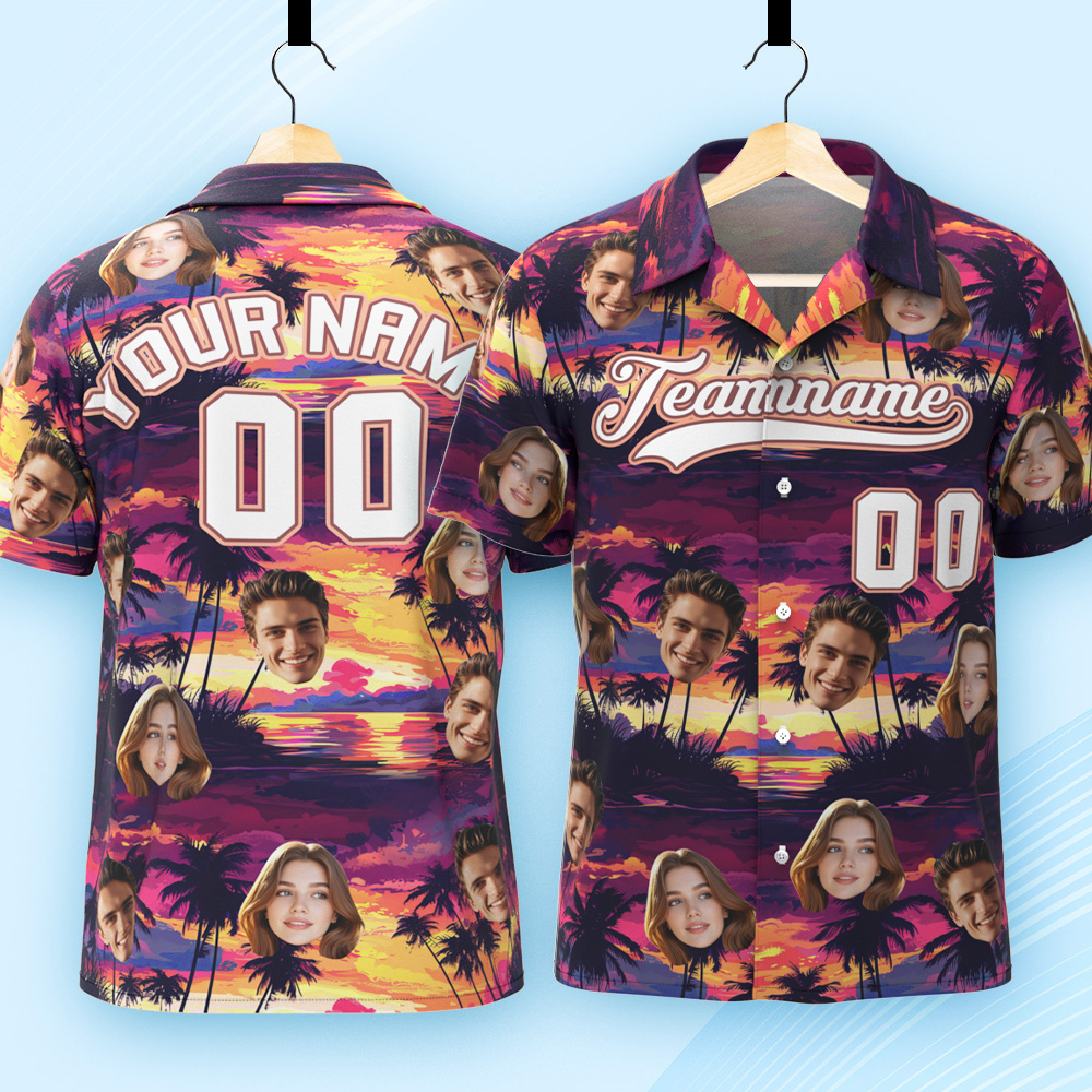Custom Hawaiian Shirt with Face Teamname Name Number Personalized Hawaii Floral Shirt for Men Women - makephotopuzzleuk