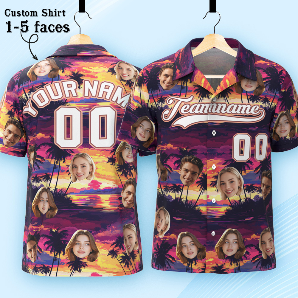 Custom Hawaiian Shirt with Face Teamname Name Number Personalized Hawaii Floral Shirt for Men Women - makephotopuzzleuk