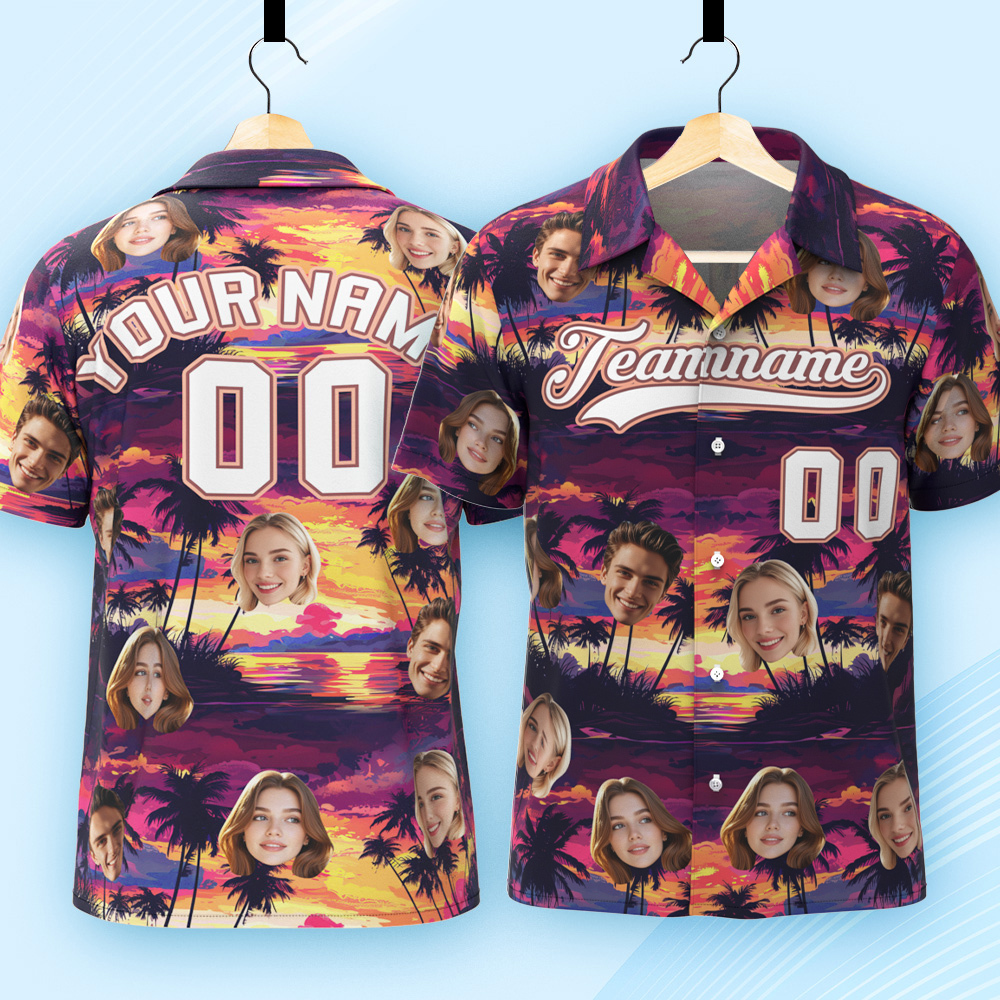 Custom Hawaiian Shirt with Face Teamname Name Number Personalized Hawaii Floral Shirt for Men Women - makephotopuzzleuk