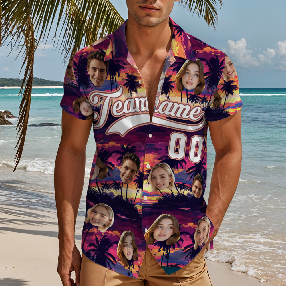 Custom Hawaiian Shirt with Face Teamname Name Number Personalized Hawaii Floral Shirt for Men Women - makephotopuzzleuk