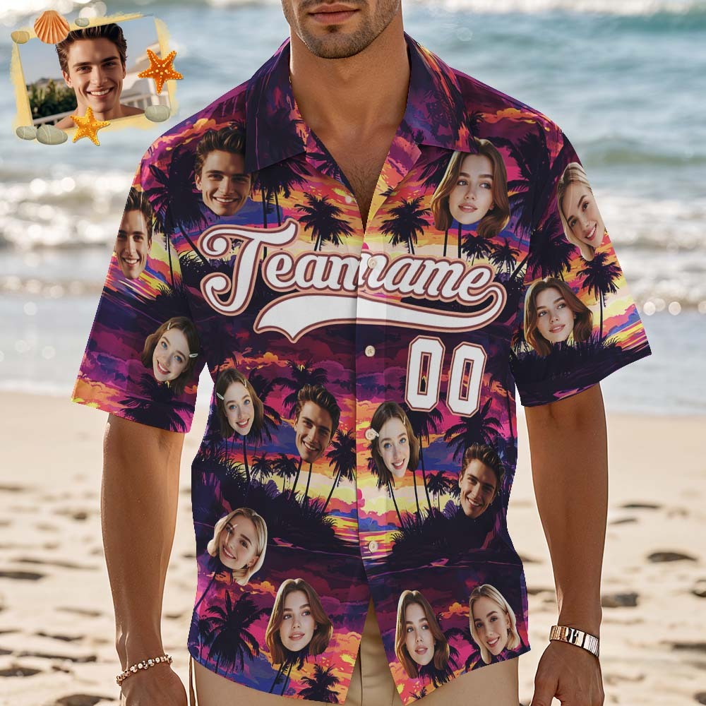 Custom Hawaiian Shirt with Face Teamname Name Number Personalized Hawaii Floral Shirt for Men Women - makephotopuzzleuk