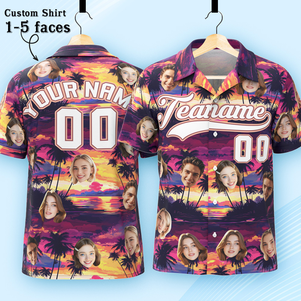Custom Hawaiian Shirt with Face Teamname Name Number Personalized Hawaii Floral Shirt for Men Women - makephotopuzzleuk