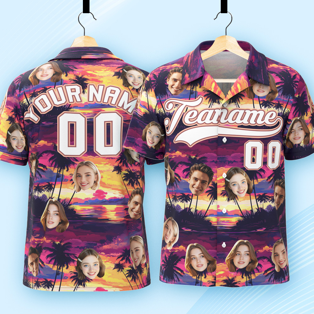 Custom Hawaiian Shirt with Face Teamname Name Number Personalized Hawaii Floral Shirt for Men Women - makephotopuzzleuk