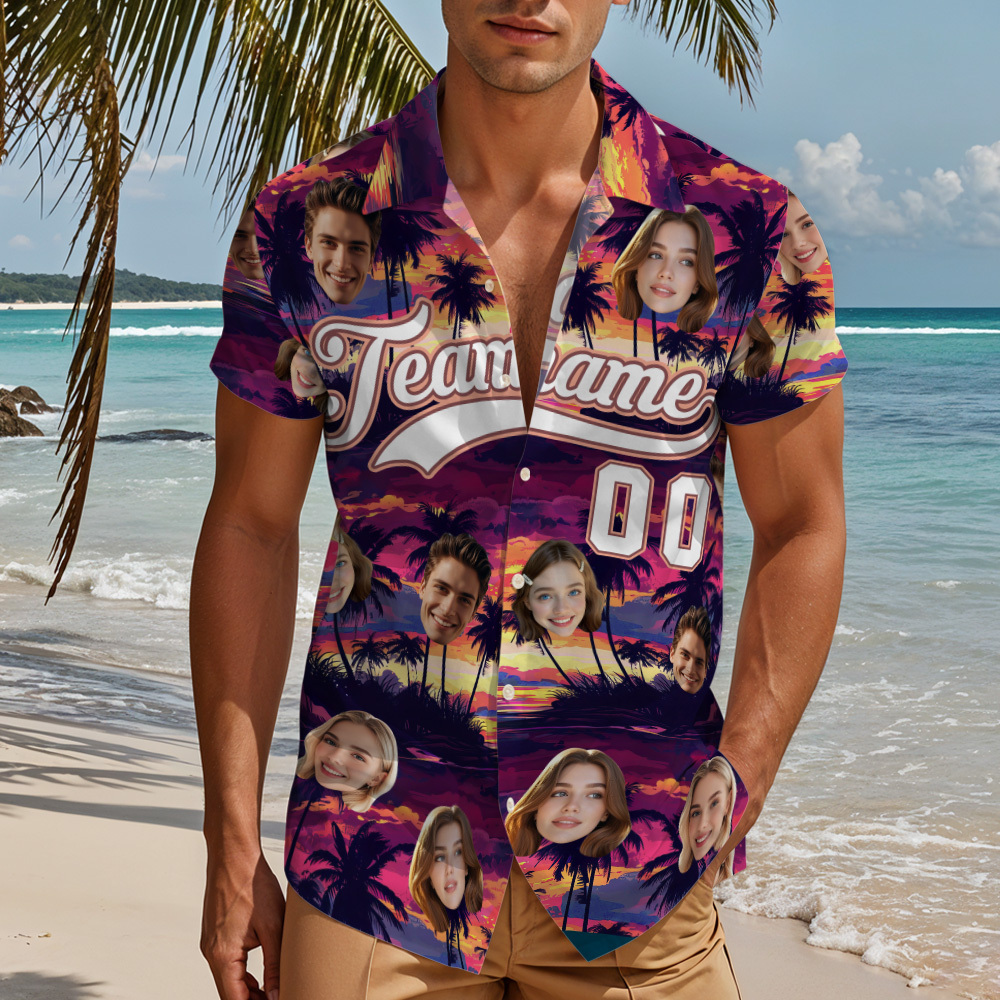 Custom Hawaiian Shirt with Face Teamname Name Number Personalized Hawaii Floral Shirt for Men Women - makephotopuzzleuk