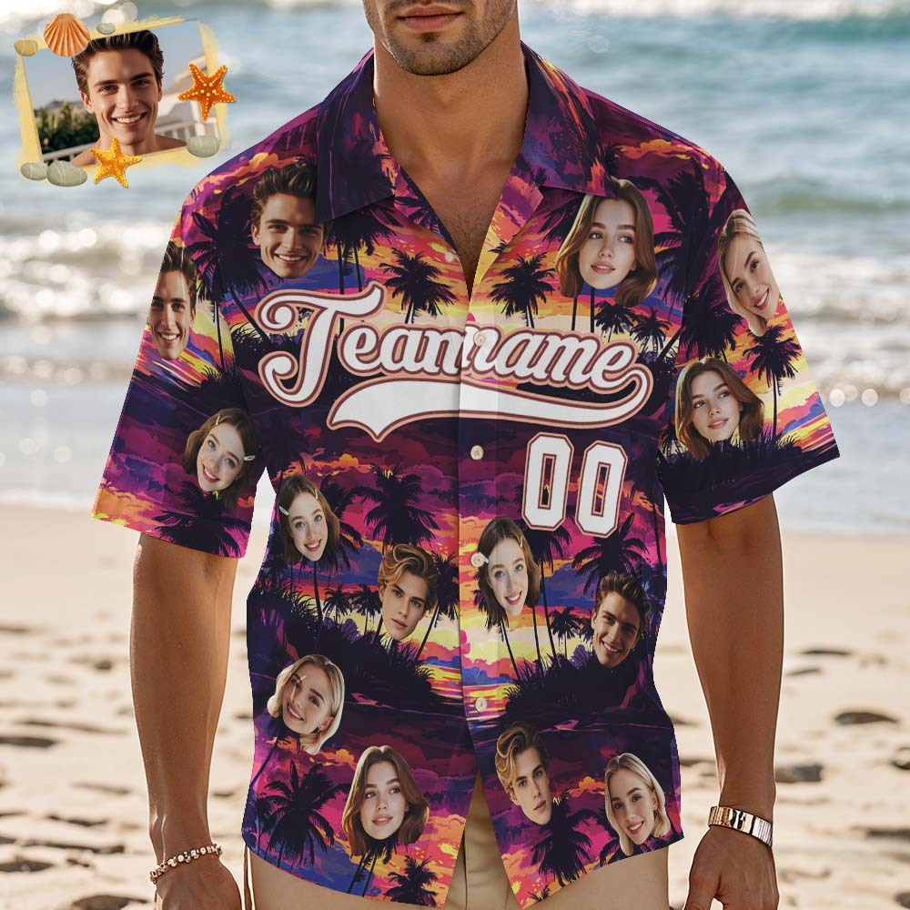 Custom Hawaiian Shirt with Face Teamname Name Number Personalized Hawaii Floral Shirt for Men Women - makephotopuzzleuk