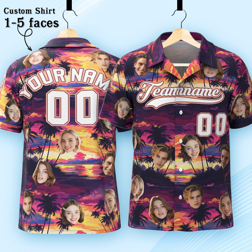 Custom Hawaiian Shirt with Face Teamname Name Number Personalized Hawaii Floral Shirt for Men Women - makephotopuzzleuk