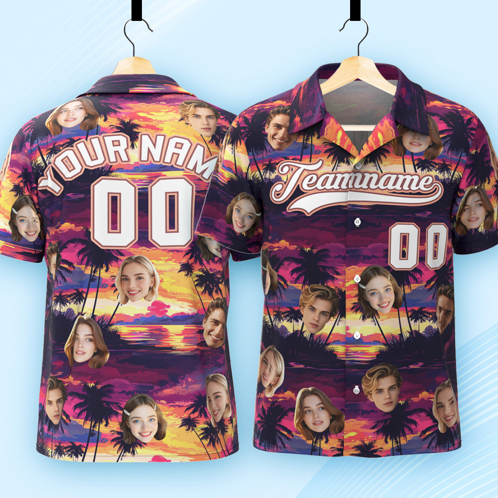 Custom Hawaiian Shirt with Face Teamname Name Number Personalized Hawaii Floral Shirt for Men Women - makephotopuzzleuk