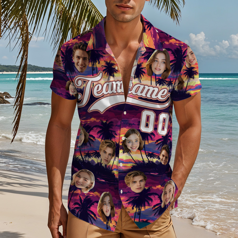Custom Hawaiian Shirt with Face Teamname Name Number Personalized Hawaii Floral Shirt for Men Women - makephotopuzzleuk