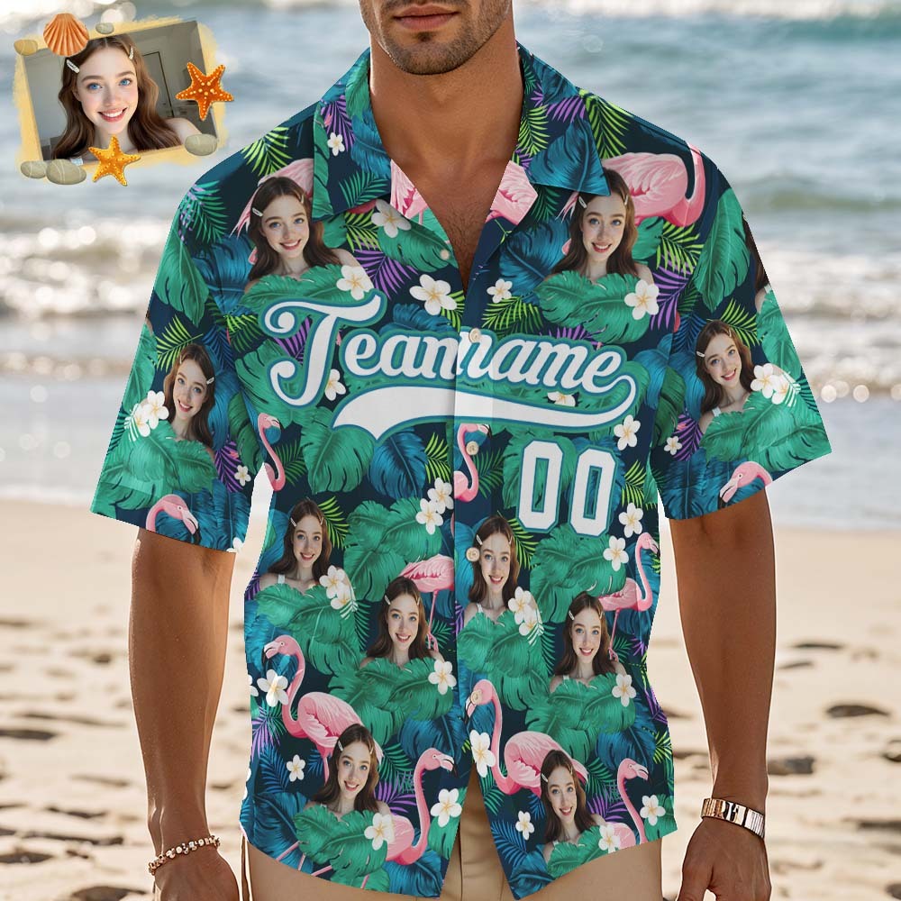 Custom Hawaiian Shirt with Face Teamname Name Number Personalized Hawaii Floral Shirt for Men Women - makephotopuzzleuk