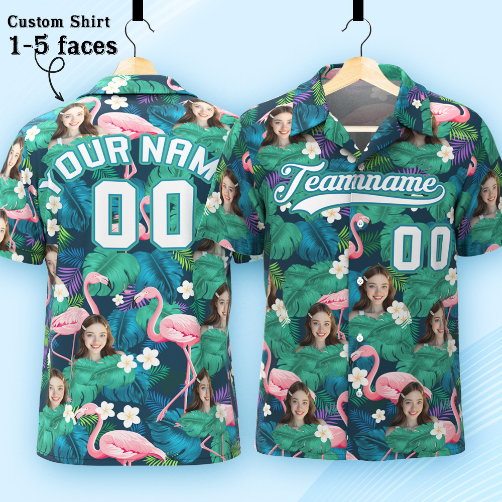Custom Hawaiian Shirt with Face Teamname Name Number Personalized Hawaii Floral Shirt for Men Women - makephotopuzzleuk
