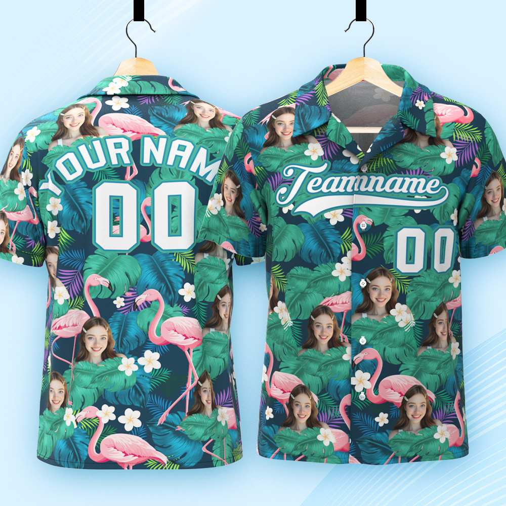 Custom Hawaiian Shirt with Face Teamname Name Number Personalized Hawaii Floral Shirt for Men Women - makephotopuzzleuk