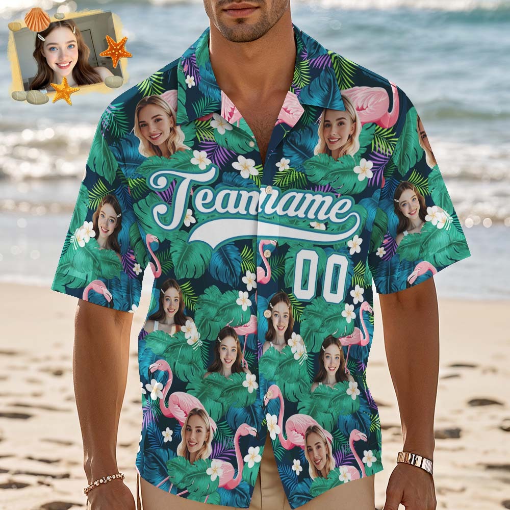 Custom Hawaiian Shirt with Face Teamname Name Number Personalized Hawaii Floral Shirt for Men Women - makephotopuzzleuk