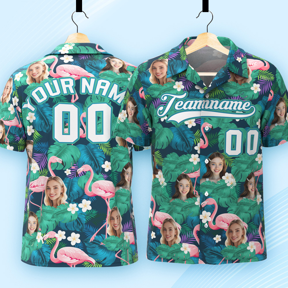Custom Hawaiian Shirt with Face Teamname Name Number Personalized Hawaii Floral Shirt for Men Women - makephotopuzzleuk