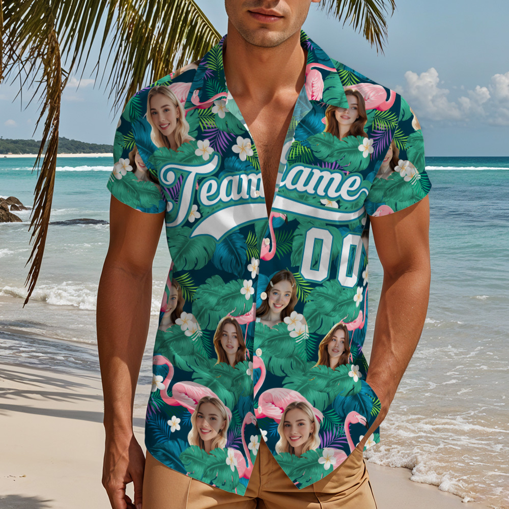 Custom Hawaiian Shirt with Face Teamname Name Number Personalized Hawaii Floral Shirt for Men Women - makephotopuzzleuk