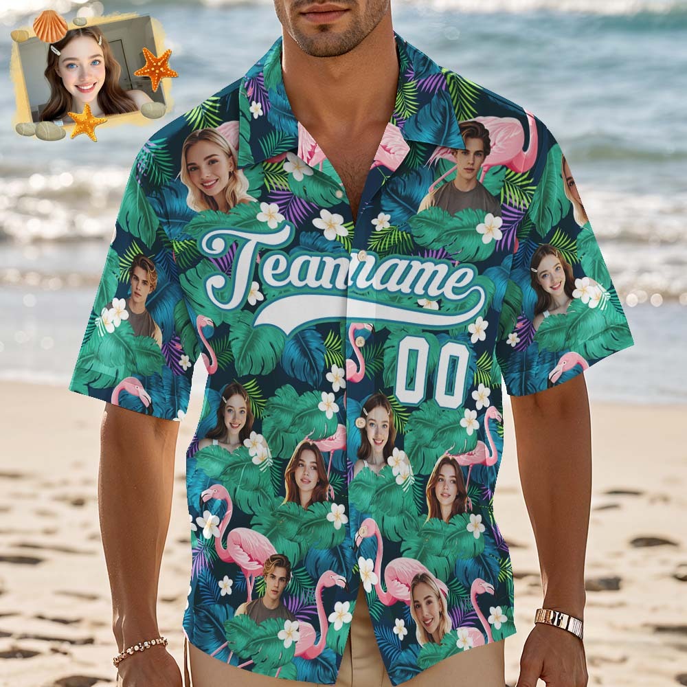 Custom Hawaiian Shirt with Face Teamname Name Number Personalized Hawaii Floral Shirt for Men Women - makephotopuzzleuk