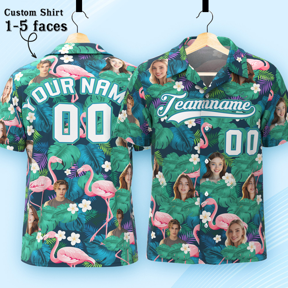 Custom Hawaiian Shirt with Face Teamname Name Number Personalized Hawaii Floral Shirt for Men Women - makephotopuzzleuk