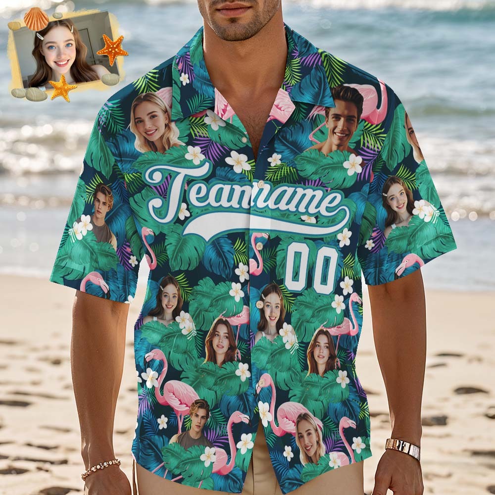 Custom Hawaiian Shirt with Face Teamname Name Number Personalized Hawaii Floral Shirt for Men Women - makephotopuzzleuk