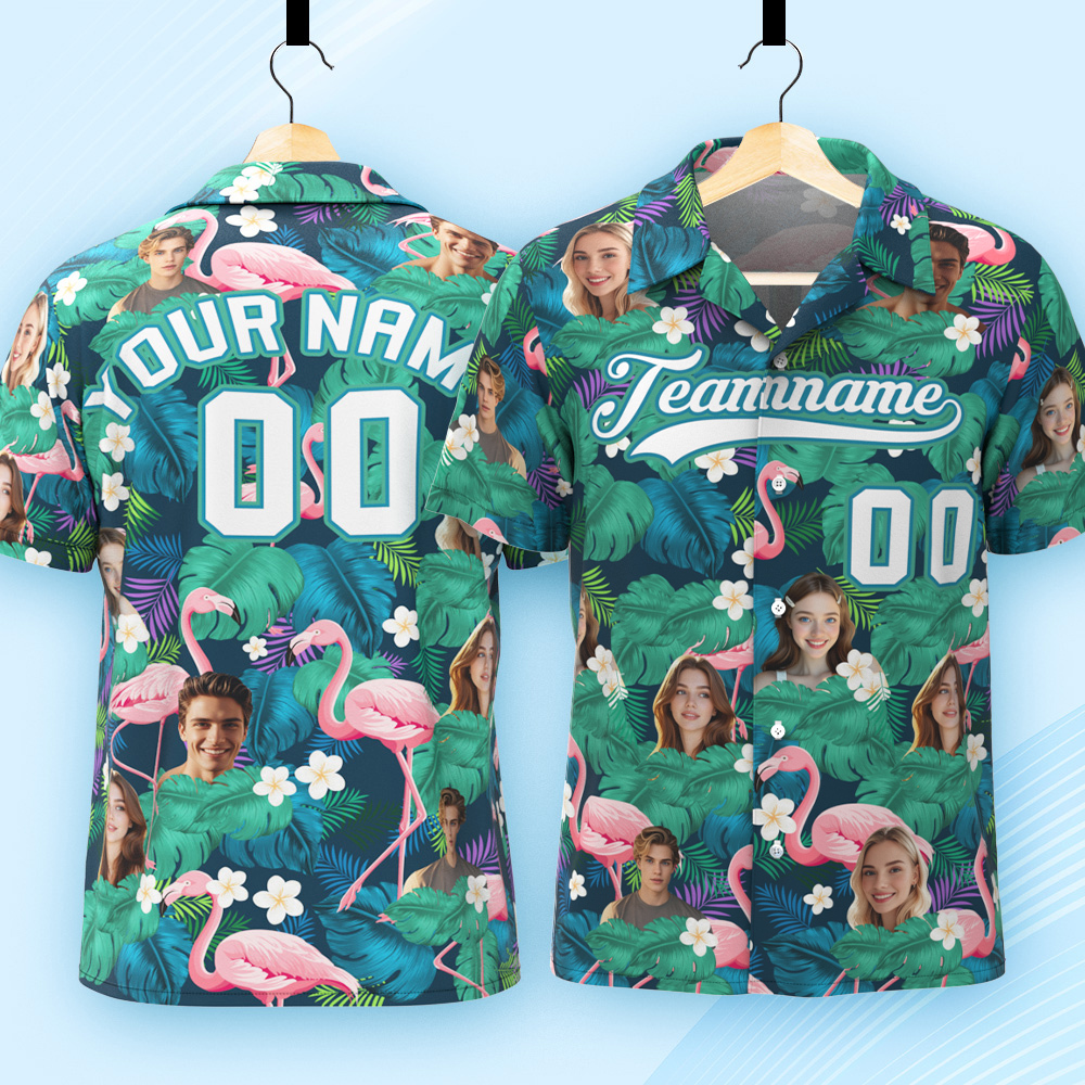 Custom Hawaiian Shirt with Face Teamname Name Number Personalized Hawaii Floral Shirt for Men Women - makephotopuzzleuk