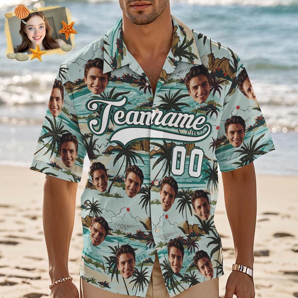 Custom Hawaiian Shirt with Face Teamname Name Number Personalized Hawaii Floral Shirt for Men Women - makephotopuzzleuk