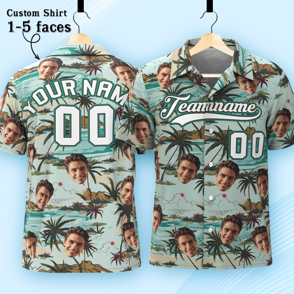 Custom Hawaiian Shirt with Face Teamname Name Number Personalized Hawaii Floral Shirt for Men Women - makephotopuzzleuk