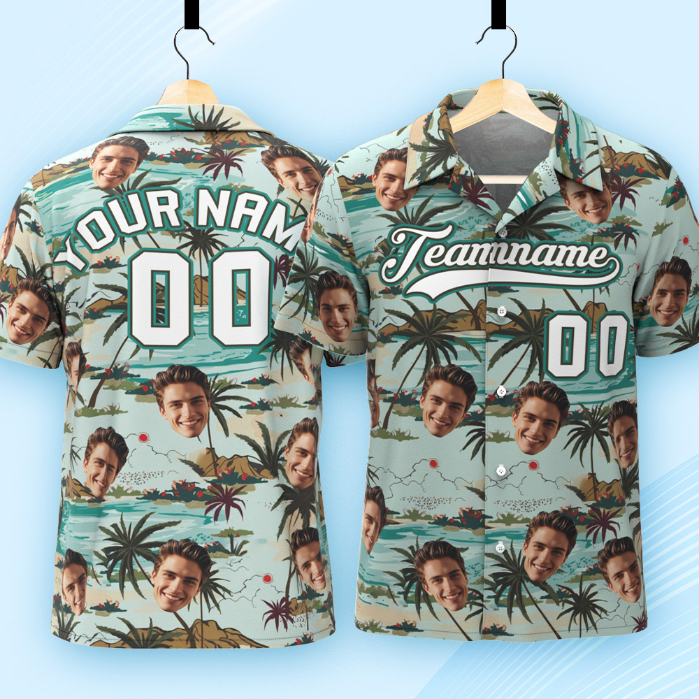 Custom Hawaiian Shirt with Face Teamname Name Number Personalized Hawaii Floral Shirt for Men Women - makephotopuzzleuk