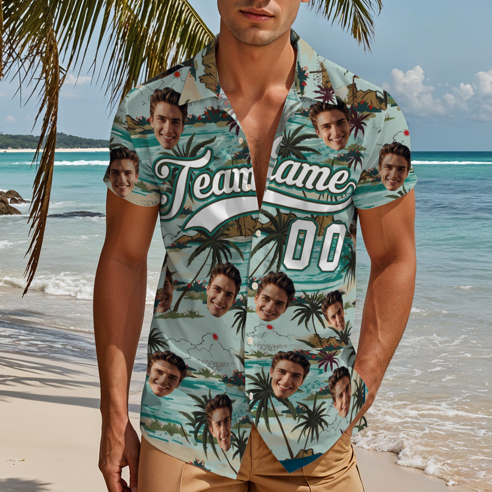 Custom Hawaiian Shirt with Face Teamname Name Number Personalized Hawaii Floral Shirt for Men Women - makephotopuzzleuk