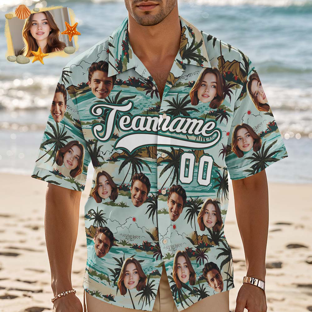 Custom Hawaiian Shirt with Face Teamname Name Number Personalized Hawaii Floral Shirt for Men Women - makephotopuzzleuk