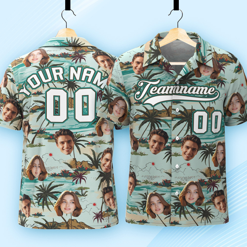 Custom Hawaiian Shirt with Face Teamname Name Number Personalized Hawaii Floral Shirt for Men Women - makephotopuzzleuk