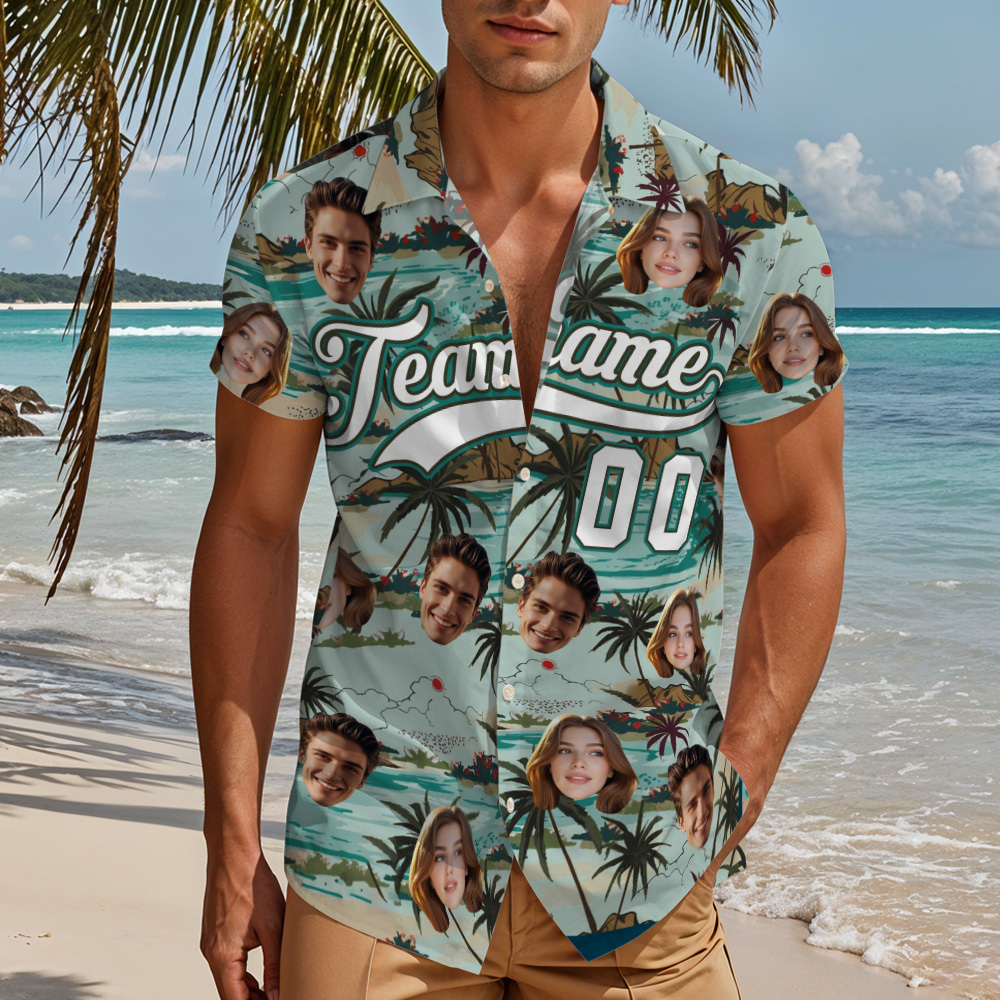 Custom Hawaiian Shirt with Face Teamname Name Number Personalized Hawaii Floral Shirt for Men Women - makephotopuzzleuk