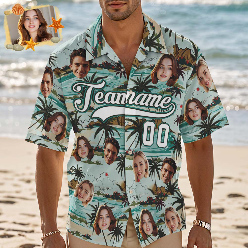 Custom Hawaiian Shirt with Face Teamname Name Number Personalized Hawaii Floral Shirt for Men Women - makephotopuzzleuk