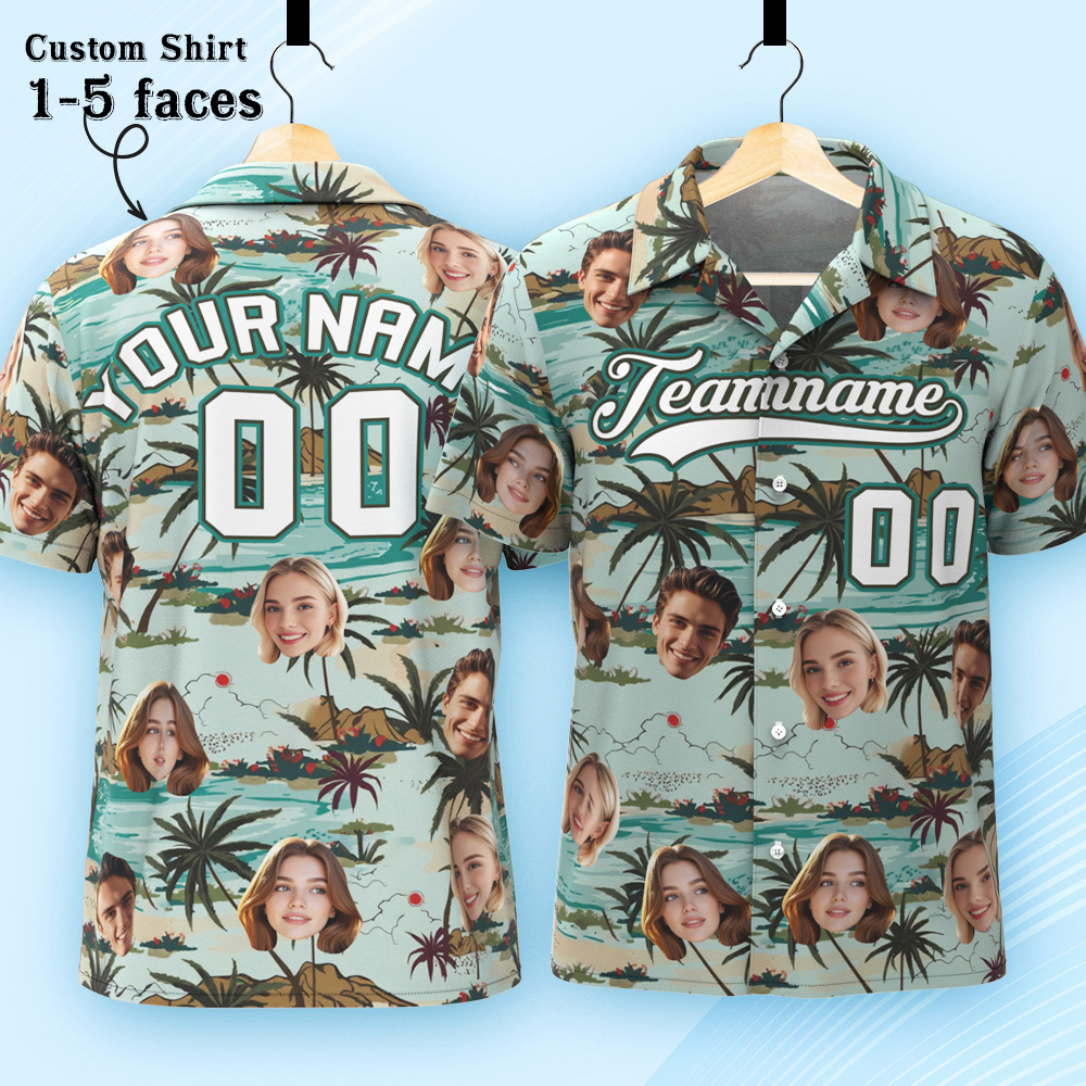 Custom Hawaiian Shirt with Face Teamname Name Number Personalized Hawaii Floral Shirt for Men Women - makephotopuzzleuk