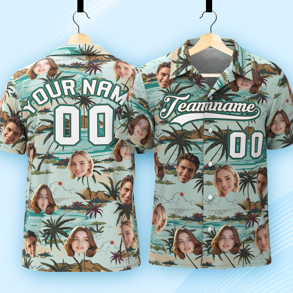 Custom Hawaiian Shirt with Face Teamname Name Number Personalized Hawaii Floral Shirt for Men Women - makephotopuzzleuk