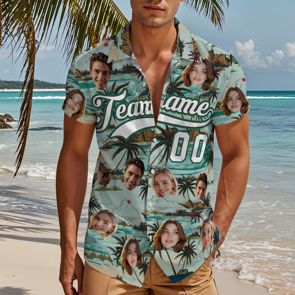 Custom Hawaiian Shirt with Face Teamname Name Number Personalized Hawaii Floral Shirt for Men Women - makephotopuzzleuk