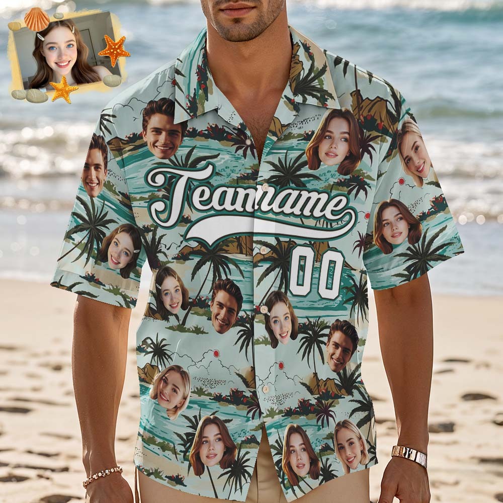 Custom Hawaiian Shirt with Face Teamname Name Number Personalized Hawaii Floral Shirt for Men Women - makephotopuzzleuk