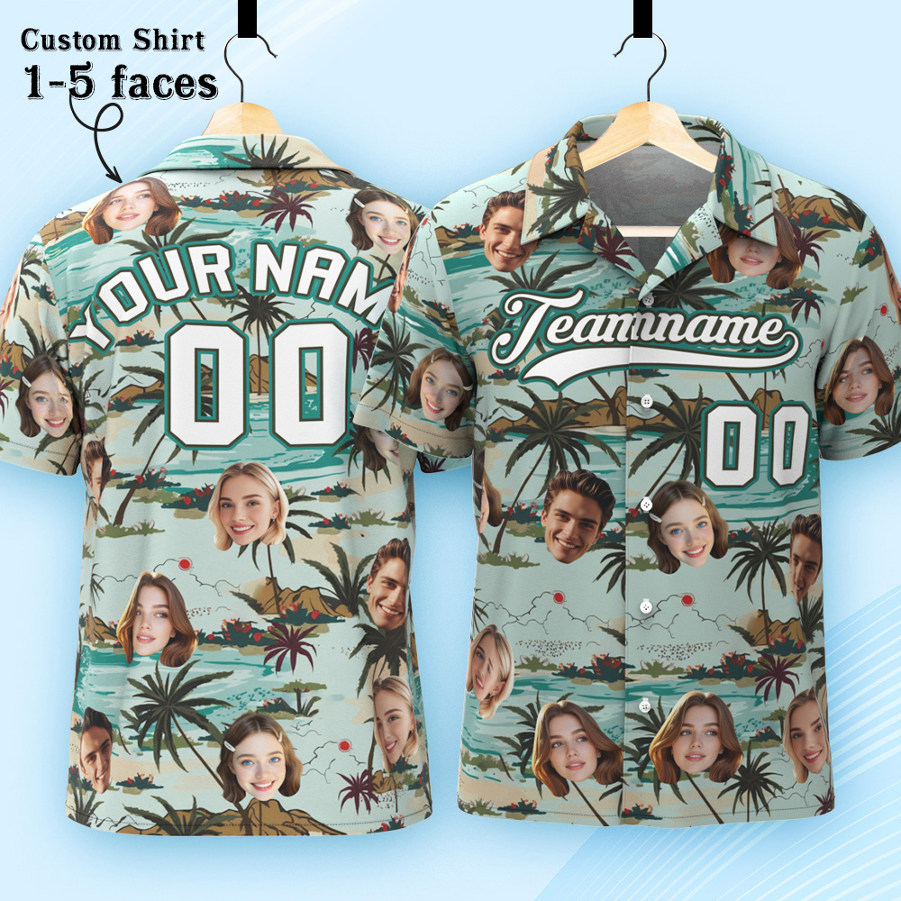 Custom Hawaiian Shirt with Face Teamname Name Number Personalized Hawaii Floral Shirt for Men Women - makephotopuzzleuk