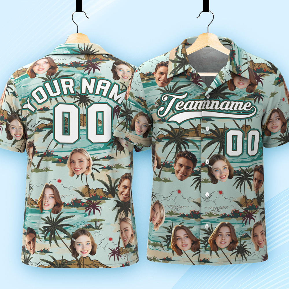 Custom Hawaiian Shirt with Face Teamname Name Number Personalized Hawaii Floral Shirt for Men Women - makephotopuzzleuk