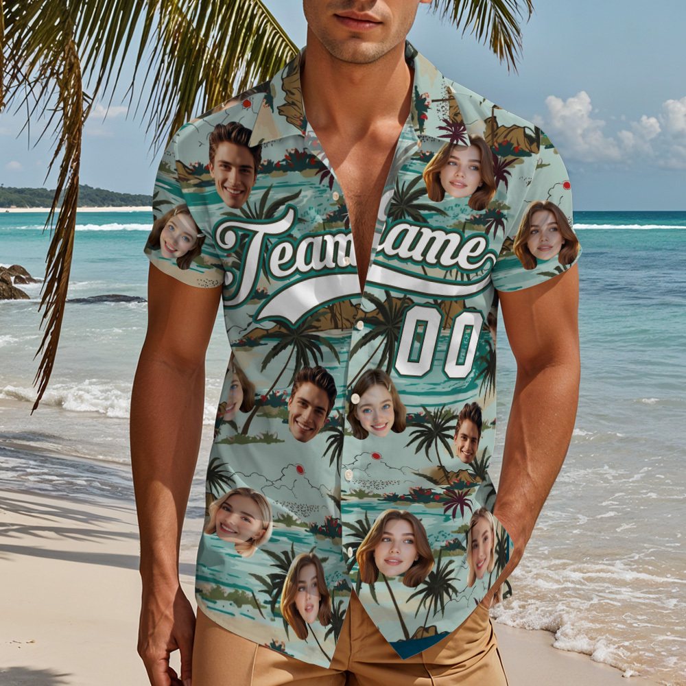 Custom Hawaiian Shirt with Face Teamname Name Number Personalized Hawaii Floral Shirt for Men Women - makephotopuzzleuk