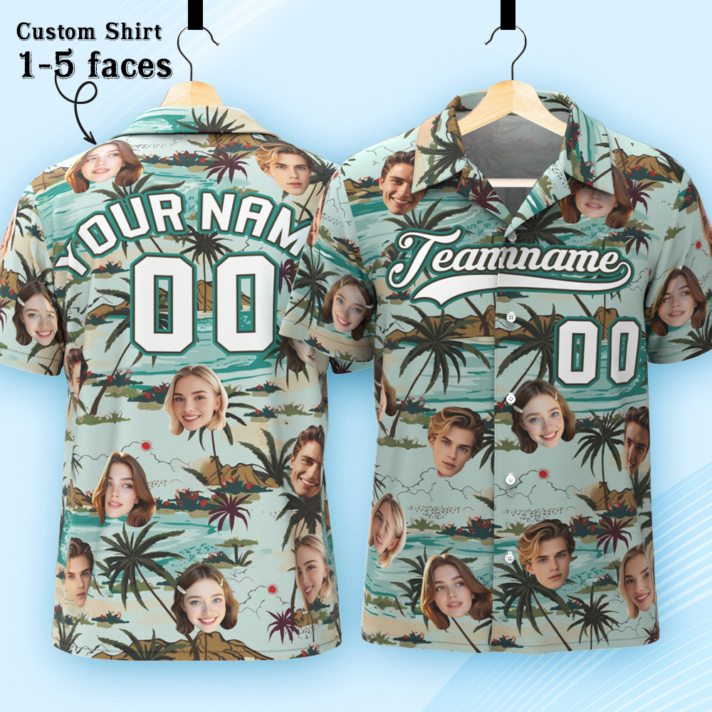 Custom Hawaiian Shirt with Face Teamname Name Number Personalized Hawaii Floral Shirt for Men Women - makephotopuzzleuk