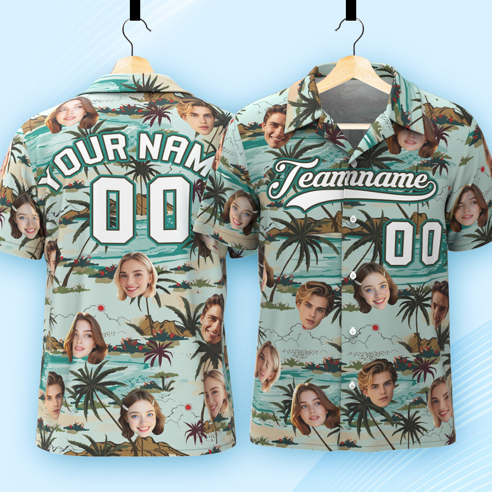 Custom Hawaiian Shirt with Face Teamname Name Number Personalized Hawaii Floral Shirt for Men Women - makephotopuzzleuk