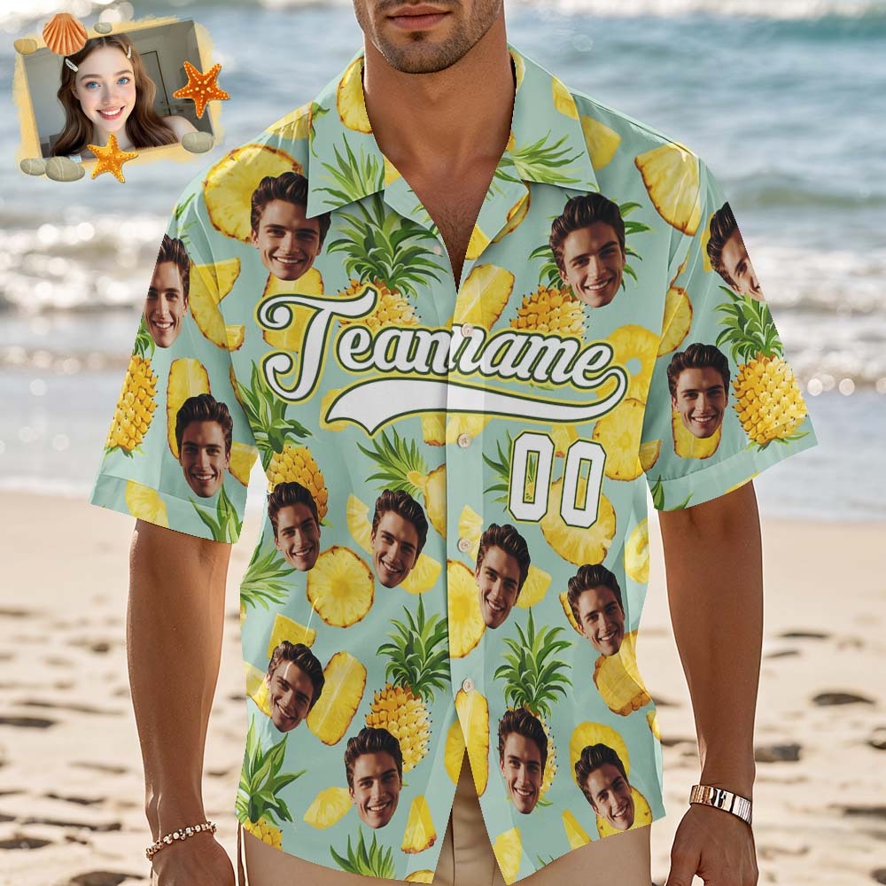 Custom Hawaiian Shirt with Face Teamname Name Number Personalized Hawaii Floral Shirt for Men Women - makephotopuzzleuk