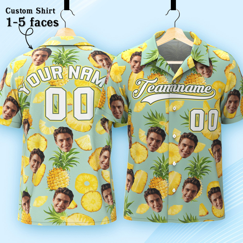 Custom Hawaiian Shirt with Face Teamname Name Number Personalized Hawaii Floral Shirt for Men Women - makephotopuzzleuk